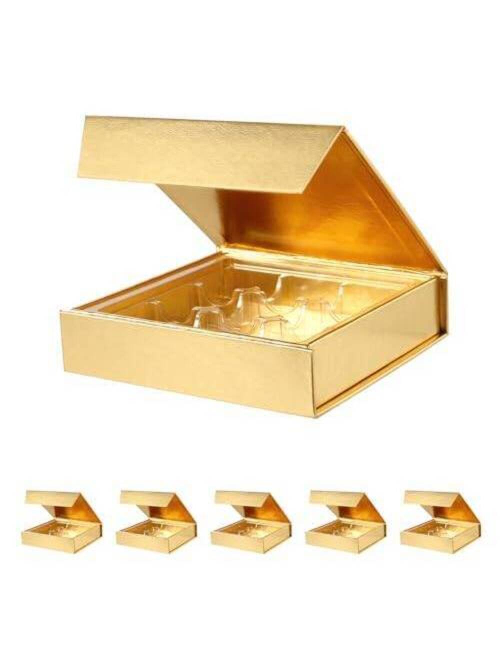 6 Gold Truffle Boxes with Magnetic Closure | 9-Piece Plastic Tray Included